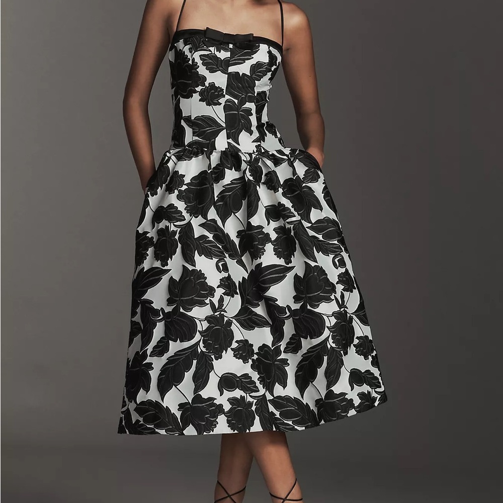 Anthropologie Maeve Sleeveless Jacquard Drop-Waist Midi Dress